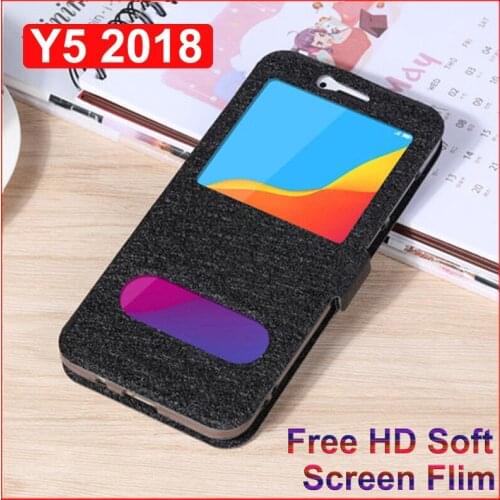 Open window Flip PU Leather Case For Huawei Y5 2018 Phone Cover For Huawei Y 5 2018 shell Y5 2018 5.45" back case cover
