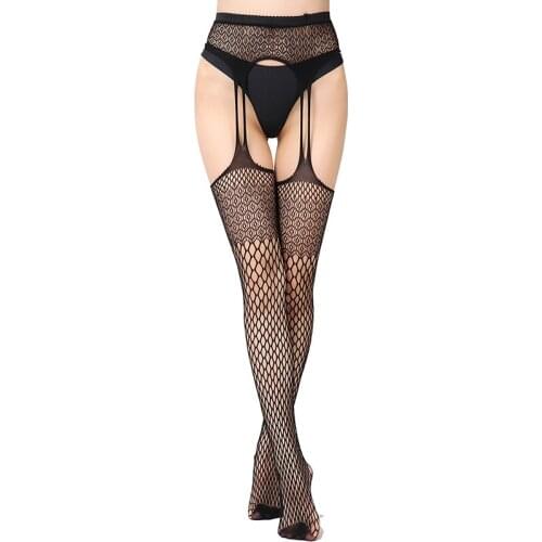 Geometric pattern Stockings Women Sexy Thigh High Fishnet Long Socks Sex Belt Standard Over Knee Socks Lingerie Nylon S1122