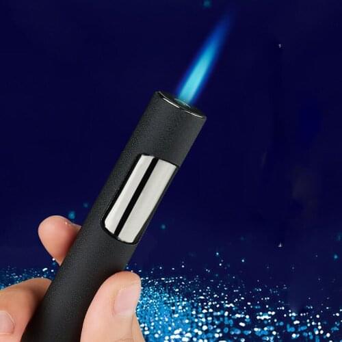Cylindrical Press Cigarette Lighter Torch Metal Inflatable Outdoor Windproof Portable Butane Gas Blue Flame Lighters