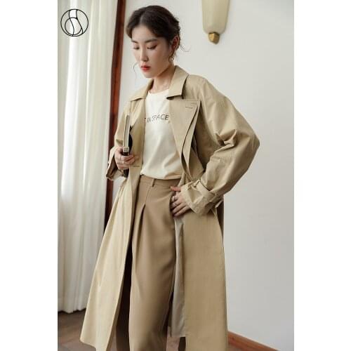DUSHU Women Coats Khaki Trench Coat Double-layer Collar Slim Casual Coat Autumn Clothes Women Long Solid Color Trench Coat