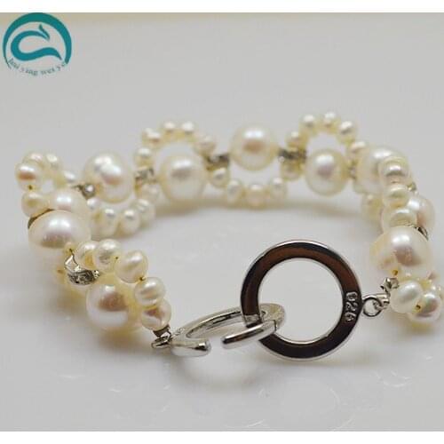 Perfect Real Pearl Bracelet 7.5 inch 4-9mm White Freshwater Pearl Rhinestone Bracelet Wedding Bridesmaids Women Gift Jewellery