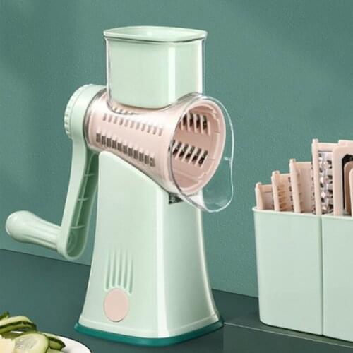 T84E Manual Cheese Shredder with Handle 5 Blade Kitchen Gadgets Rotary Cheese Grater Easy Clean Stainless Steel Blades 5 in 1