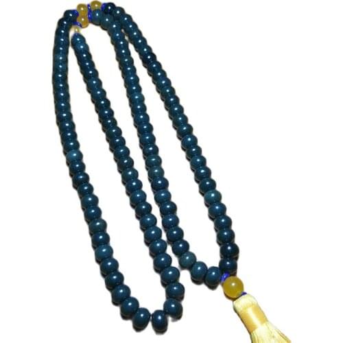 China Hand-CarvedHetian Jade Blue Jade Fine 108 Buddha Bead Necklace Bracelet