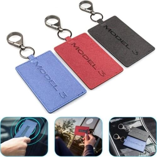 1pcs Leather Key Card Holder Protector Cover Key Chain For Tesla Model 3 Key Card Holder Accessories Universal