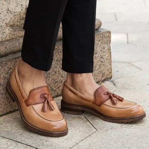 Vintage Style Handmade Tassel Loafers Flat heel Carved Brogue Driving Boats Big Size euro 46