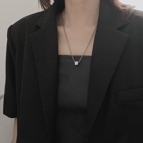 QiLuxy Fashion Punk Geometric Square Pendant Necklaces for Wome N Men Punk Simple Stainless Steel Necklaces Party Jewelry