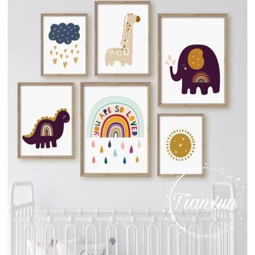 Cartoons Animal Rainbow Picture Wall Art Poster Childrens Canvases Room Paintings For Nursery Decorative Prints Wall Posters