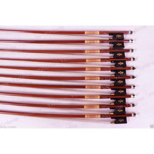 One Round STICK Violin Bow Ebony Flower Inlaid Brazil wood 4/4 #2