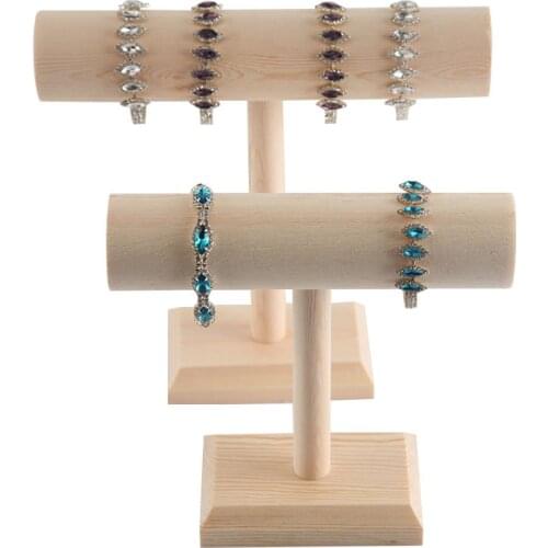Portable New high-end DIY Wood Bracelet Bangle Necklace Display Stand Holder Watch Jewelry Organizer T-Bar Rack