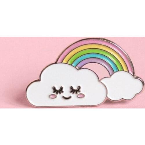 Happy Thoughts Shy Cloud Enamel Brooch Pin Backpack Hat Bag Lapel Pins Badges Women Mens Fashion Jewelry Accessories