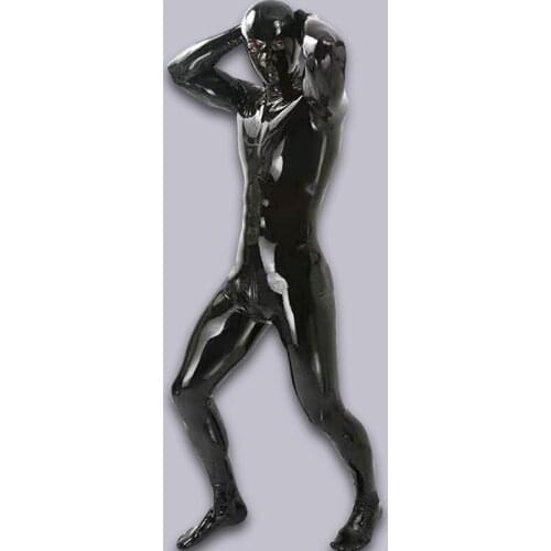 Sexy Men Shiny Full Body Cover Bodysuit PU Latex U Convex Pouch Jumpsuit Sexy Lingerie Sexy Tight Gay Wear Plus Size With Glove