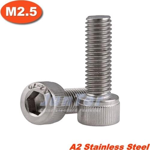 100pcs/lot M2.5(2.5mm) A2 Stainless Steel Allen Blots Hex Socket Head Cap All Thread Screws Metric DIN912