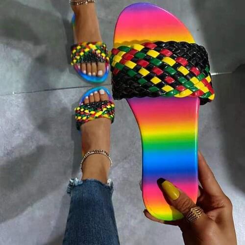 2021 Brand Summer Slides High Quality Weave Open Toe Flat Casual Slipper Leisure Sandal Female Beach Flip Flops Women Slippers