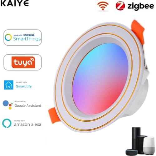 Zigbee LED Downlight Tuya Smart Ceiling Light 10W RGB W+C Dimming Ultra-Thin Spot Light Works With Smartthings Alexa Google Home