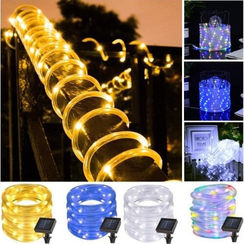 Outdoor Solar Lamps, 7M/12M 50/100 LEDs Solar Rope Tube String Lights Fairy Waterproof Solar Garden Lights Copper Wire Lights