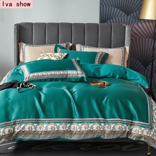 A version of washed silk Bedding + B version of cotton Bedding+ Dark green sheets Bed+European craftsman ship Bedding