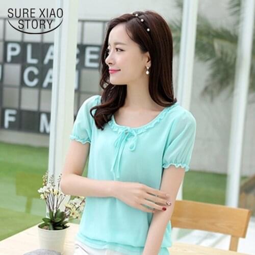 2021 summer new womens loose loose round neck ruffled short-sleeved chiffon shirt ladies short-sleeved casual ladies 2244 50