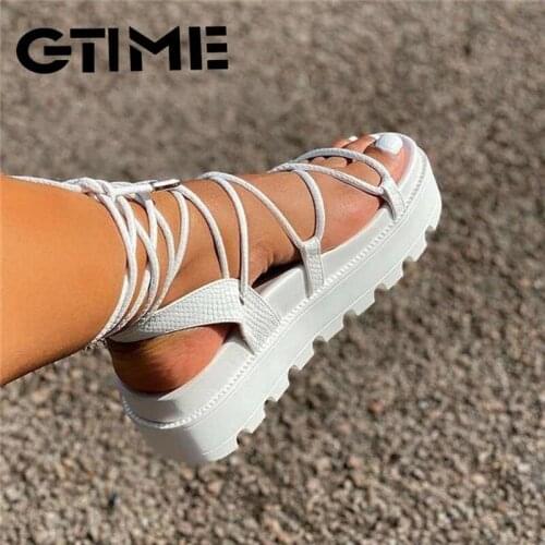 Womens Gladiator Sandal Woman Platform Cross Tied Casual Shoe Summer Sexy Lady Ankle Wrap Lace Up Footwear Plus Size#SJPAE-34