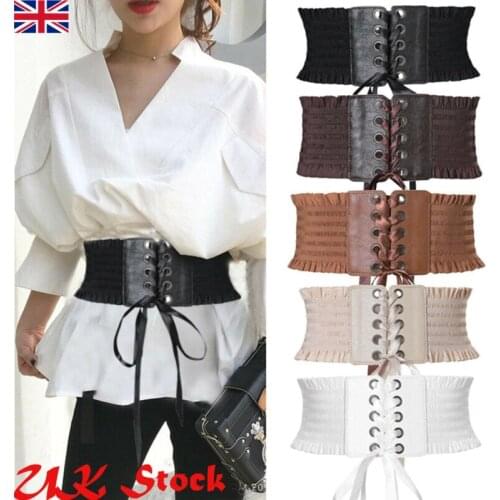 Women Dress Accessories Waist Cincher Wide Band Elastic Tied Waspie Corset Leather Belt Fashion Casual Solid Lady Lace-Up Belt