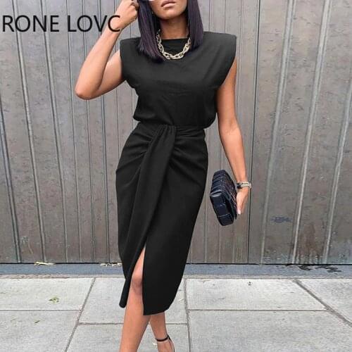 Women Sold Sleeveless Top & Slit Twisted Midi Skirt Set Elegant Fashion Chic Dress