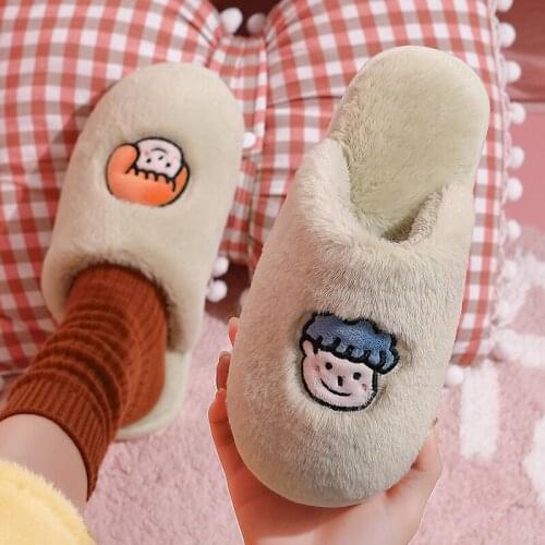 Winter Quality Warm Men Cotton Slippers Cartoon Women Fur Slippers Indoor Bedroom Lovers Platform Shoes Soft Plush Female Slides
