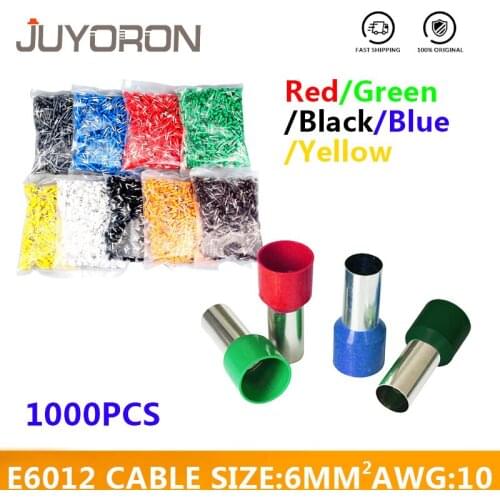 1000pcs E6012 AWG 10 Cable Wire 6mm2 Insulating Ferrules Terminal Electrical End Wire Connector Blue Black Red Yellow Green