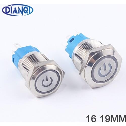 16mm19mm Metal Push Button Switch Power LED Button Waterproof With LED Light Self-lock Latching Momentary 1NO1NC Red Blue Green