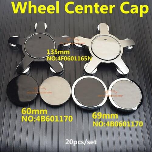 20pcs Original Car Wheel Center Hub Caps 60MM 69MM 135MM 5Clips Auto Wheels Covers for Audi A5 A6 A7 A8 Q5 R8 S4 S5 S6 Q3