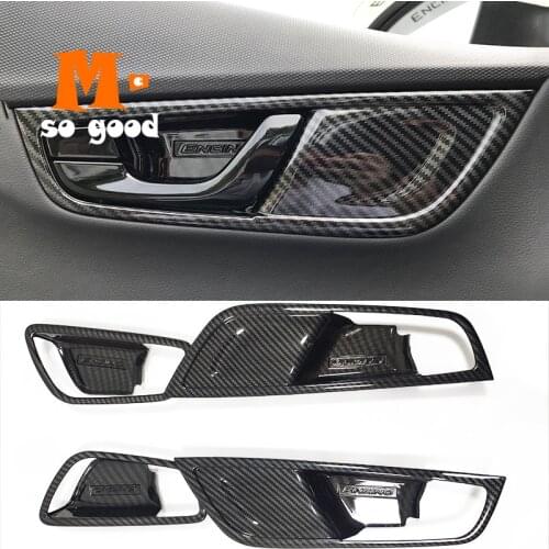 2018 2019 Car Inner Door Bowl Protector Frame Cover ABS Matte Carbon Fibre Trim Shell Car Styling 4pcs for Hyundai Kona Encino