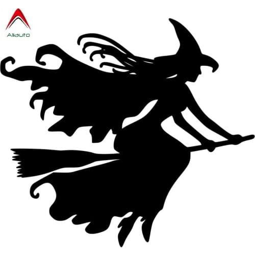 Aliauto Personality Car Sticker Beautiful Witch on Broomstick Black/Silver Vinyl Styling Accessories PVC Decal,12cm*11cm