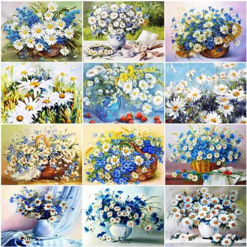 AZQSD DIY Oil Painting By Numbers Flowers Handpainted Gift Acrylic Paint Unframe Coloring By Numbers Daisy Home Decoration