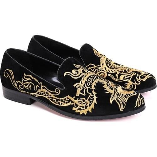 Christia Bella Chinese Style Dragon Embroidery Male Suede Leather Flats Shoes Handmade Party Men Big Size Smoking Slippers Shoes