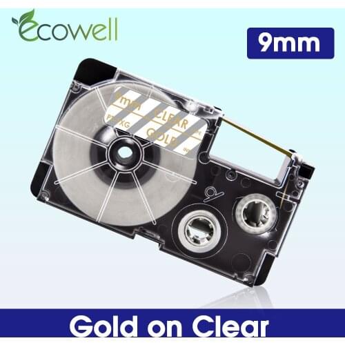 Ecowell 1Pcs XR-9XG Gold on Clear 9mm label for Casio XR 9XG XR9XG label tape for Casio KL-60-L KL-60SR KL-170 Label Maker