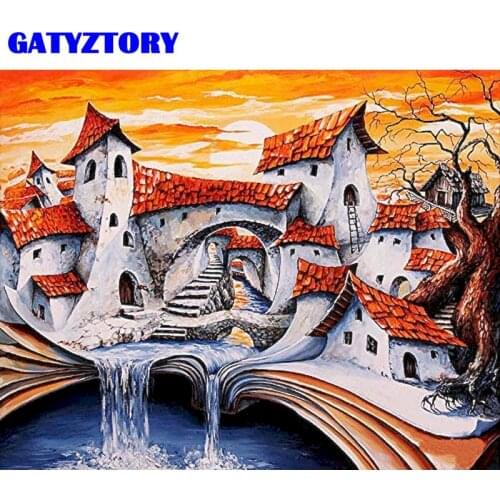 GATYZTORY Abstract Seaside House Landscape Painting By Numbers Kits For Adults Children Handmade Unique DIY Gift Home Artcrafts