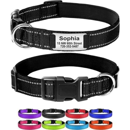 Custom Nylon Dog Collar Personalized Pet Collar Engraved ID Tag Nameplate Reflective for Small Medium Large Dogs Pitbull Pug