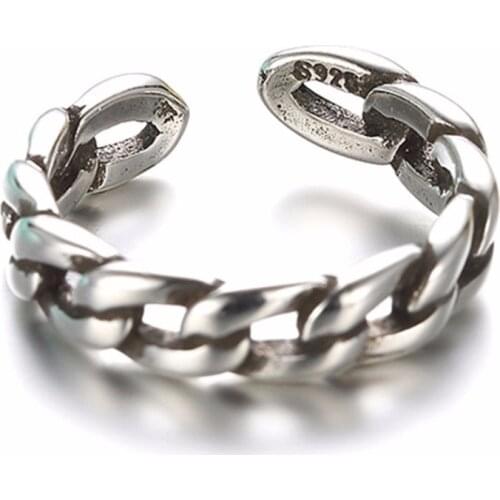 QIMING fashion Chain Band Rocker Rings for Men Jewelry Women Biker Adjustable Ring size 7 Birthday Gift