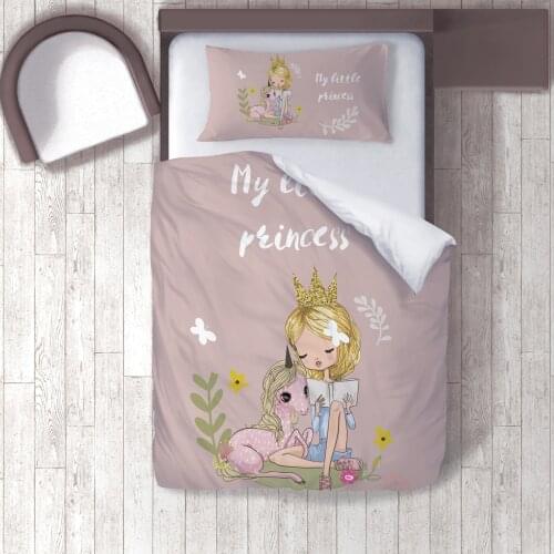 Duvet Cover Set Bedding Set Pillow Case for Baby and Kids Room 3D Printed Light Brown Book Girl Crown Model 261