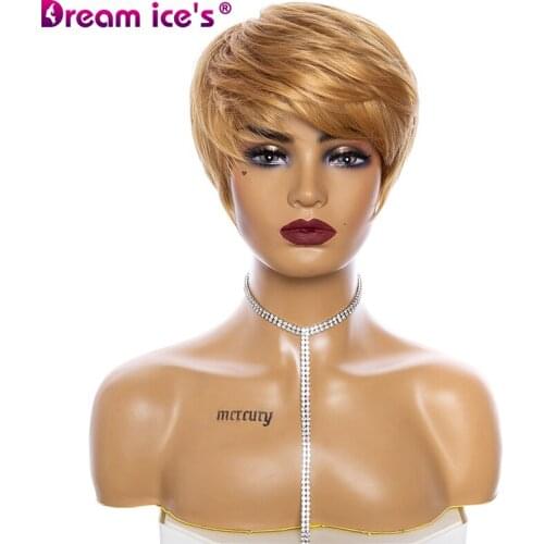 Short Straight Synthetic Bob Wig for White Women Light Brown Red Wigs With Bangs Natural Soft Hair Daily Use Dream Ice