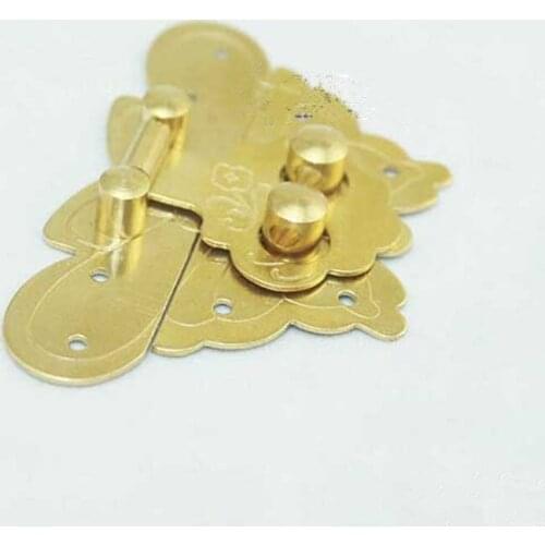 Brass Butterfly Buckle Hasp Hasp Wooden Wine Box With Lock Buckle Antique Padlock Hardware,Yellow/Gold Color,58*38mm