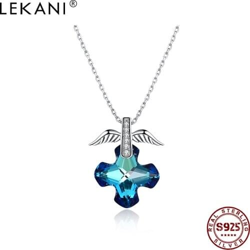 LEKANI 925 Sterling Silver Pendant Necklaces Women Eagle Shape Blue Cross Austria Crystal Female Necklace Fine Jewelry On Sale