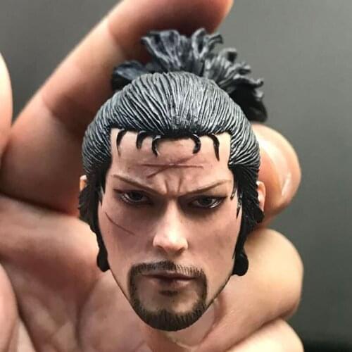 1/6 Miyamoto Musashi Head Sculpt Model PVC Japanese Male Samurai Head Carving Fit 12'' Action Figure Body