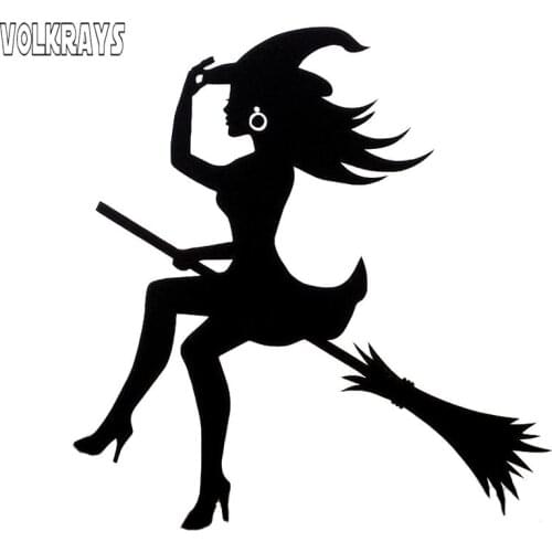 Volkrays Fashion Car Sticker Witch Scary Accessories Reflective Waterproof Sunscreen Vinyl Decal Black/Silver,14cm*14cm