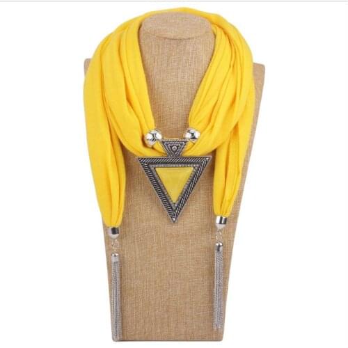 Fashion Triangle Pendant Scarf With Tassel Womens Jewelry Scarves Resin Alloy Pendants Scarf And Necklace Cotton Female Echarpe