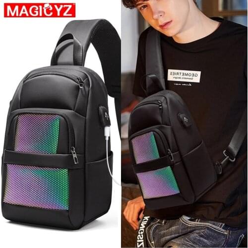 Mens External USB charging Business Bag Anti-theft Waterproof Chest Bag BOY Travel Multi-function Luminous Cross-body Bag