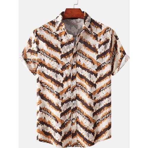 Mens Ethnic Short Sleeve Casual Printing Hawaiian Shirt Blouse Camisas Para Hombre Color Contrast Beach Shirt Men Clothing