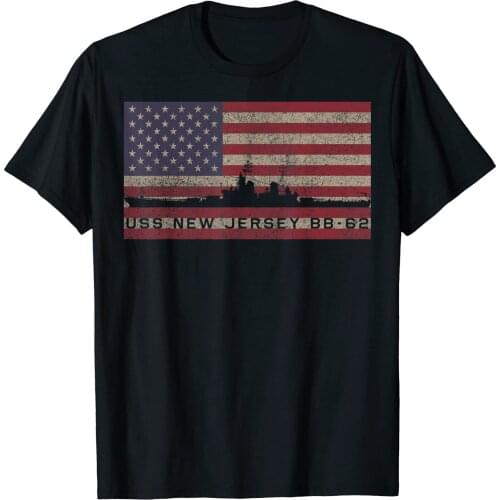 USS New Jersey BB-62 WW2 Battleship USA American Flag Men T-Shirt Short Casual 100% COTTON O-Neck harajuku shirts