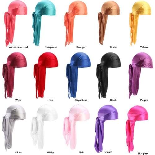 Mens Silky Durags Bandana Turban hat Wigs Doo Men Satin Durag Biker Headwear Headband Hair Accessories Extra Long Tail Du-Rag