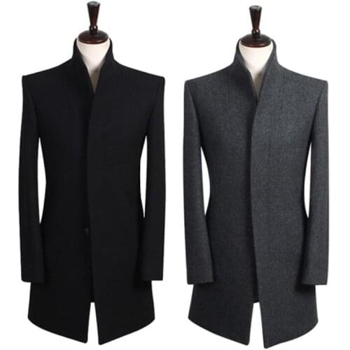 Woolen coat mens british style teens Mens winter coat stand Collar black Brand essence Single-breasted mens pea coat S - 9XL