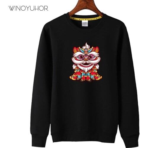 2020 New Chinese Style Lion Dance Printed Sweatshirt Boys Girls Cartoon Long Sleeve Hoodies Children Kids Tops