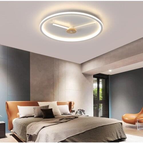 New Creative Clock Watch Style LED Ceiling Lamp Wooden Wrought Iron Round Lamp for Master Bedroom Living Room Study Dining Room